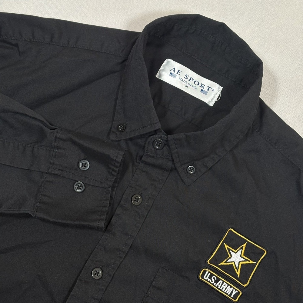 AE Sport US Army Polo Button Up Mens Medium Black USA Cotton Military Preppy